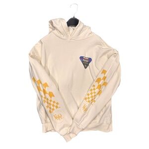 Rhude Cream Hoodie with Yellow Checkered Accents